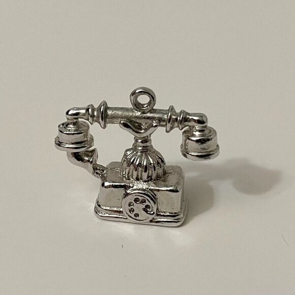 Vintage Avon Telephone Pendant Charm Metal Small No Loop - Picture 8 of 13